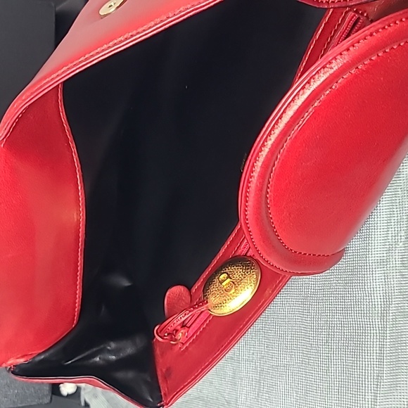 CHRISTIAN DIOR RARE VINTAGE LIPSTICK RED LAMBSKIN LEATHER DOUBLE FLAP CLUTCH BAG - Picture 11 of 17